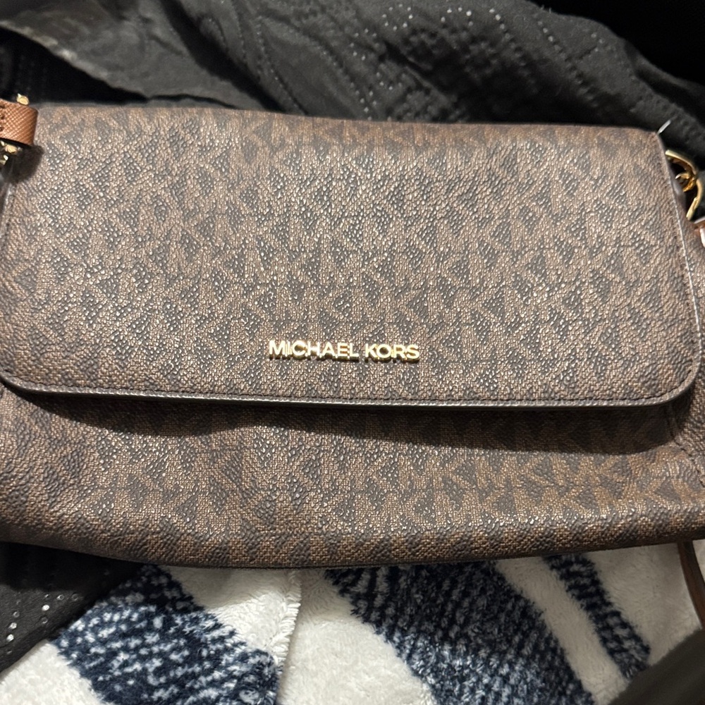 Michael Kors Dark Brown Patterned Crossbody Bag